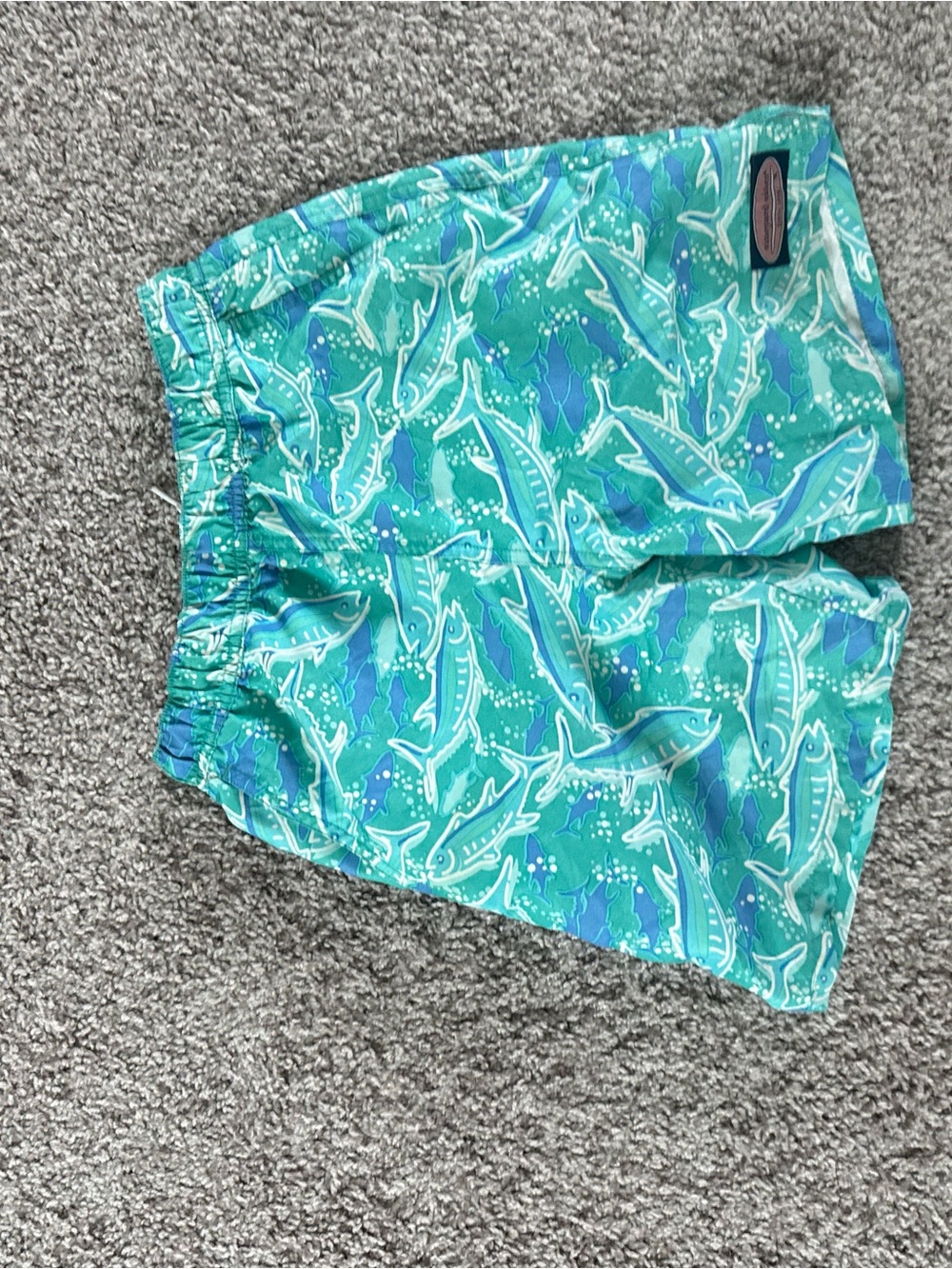 Vineyard Vines Teal & Blue Shark-Pattern Swim Shorts